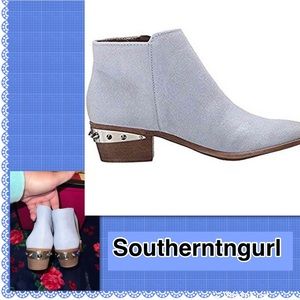 NWT SAM EDELMAN ”Holt” Baby Blue REAL Suede Leather Studded Booties / Boots